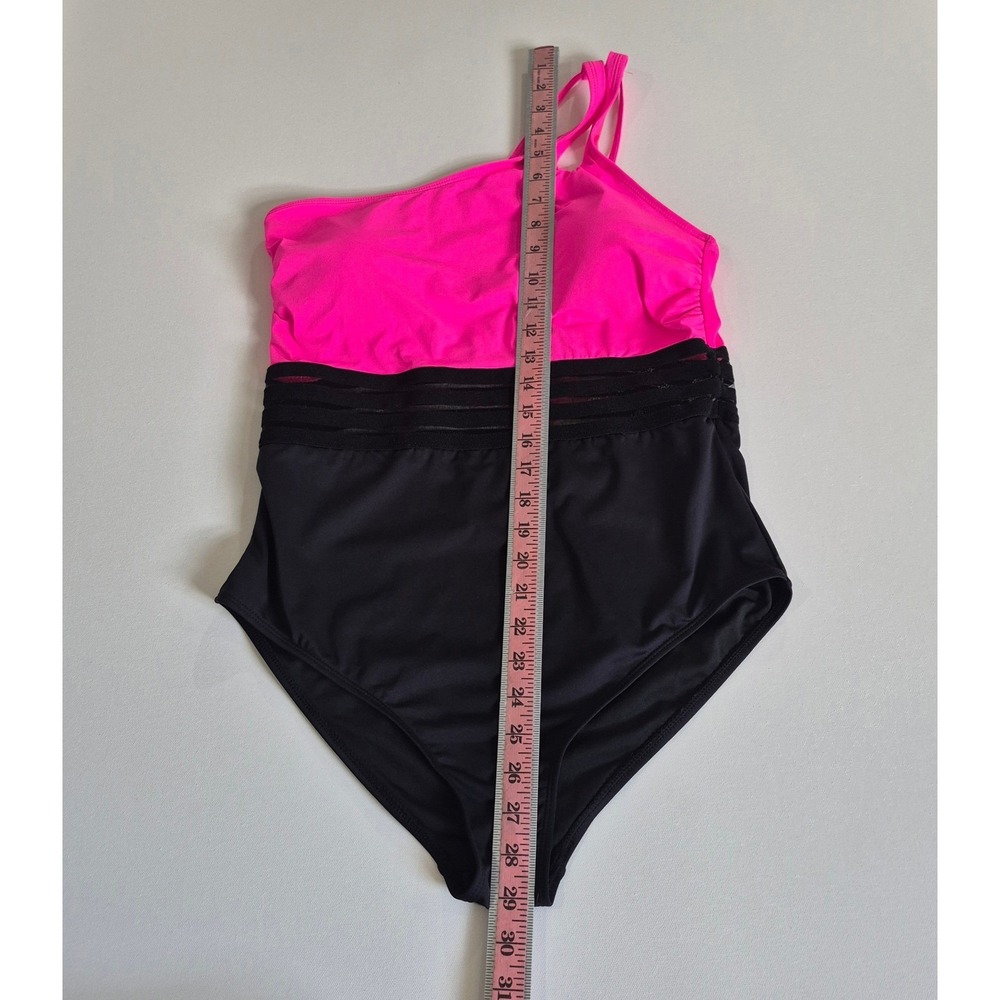 Holipick Womens One Piece Swimsuit Pink Black One Shoulder Mesh XL New With Tags - Picture 5 of 8